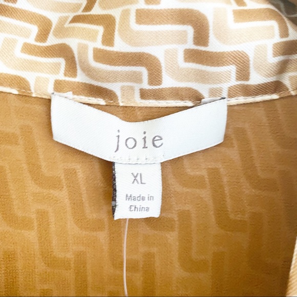 Joie Joslin Bow Tie Silk Blouse Chain Print Oak Tan XL NWT - Picture 5 of 13